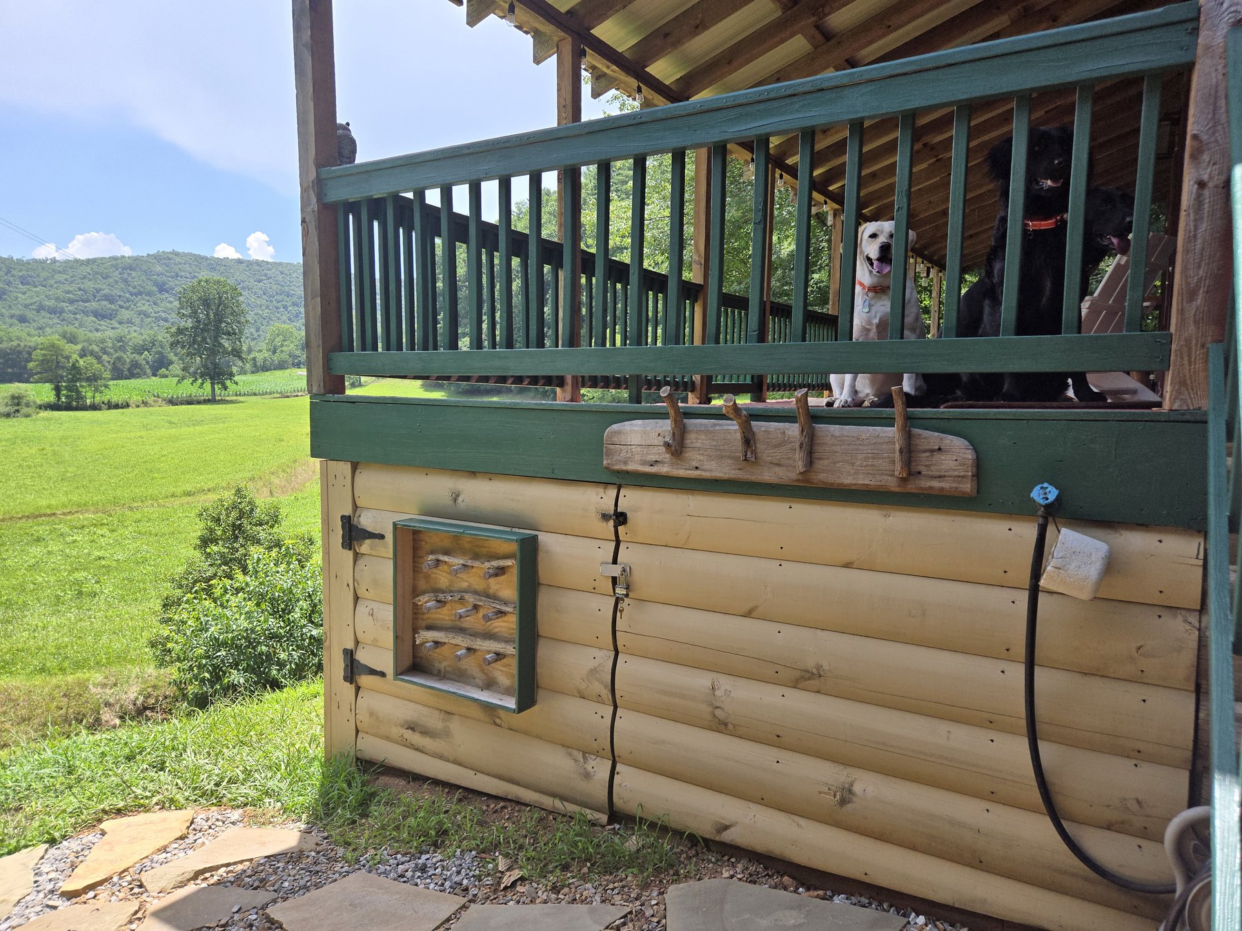 Dog washing station and stick library at Headwaters cabin in Suches GA