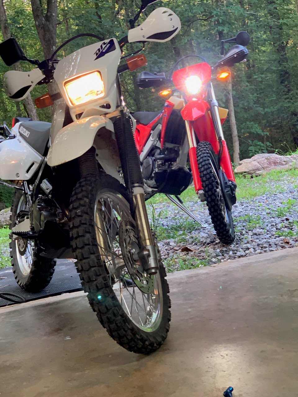 Dual sport motorcycles parked in Suches, GA in the North Georgia mountains
